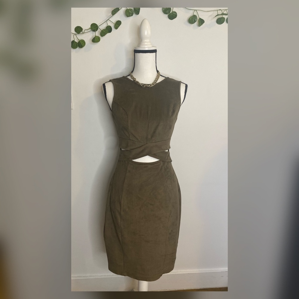 Guess Women's Faux Suede Olive Green Dress